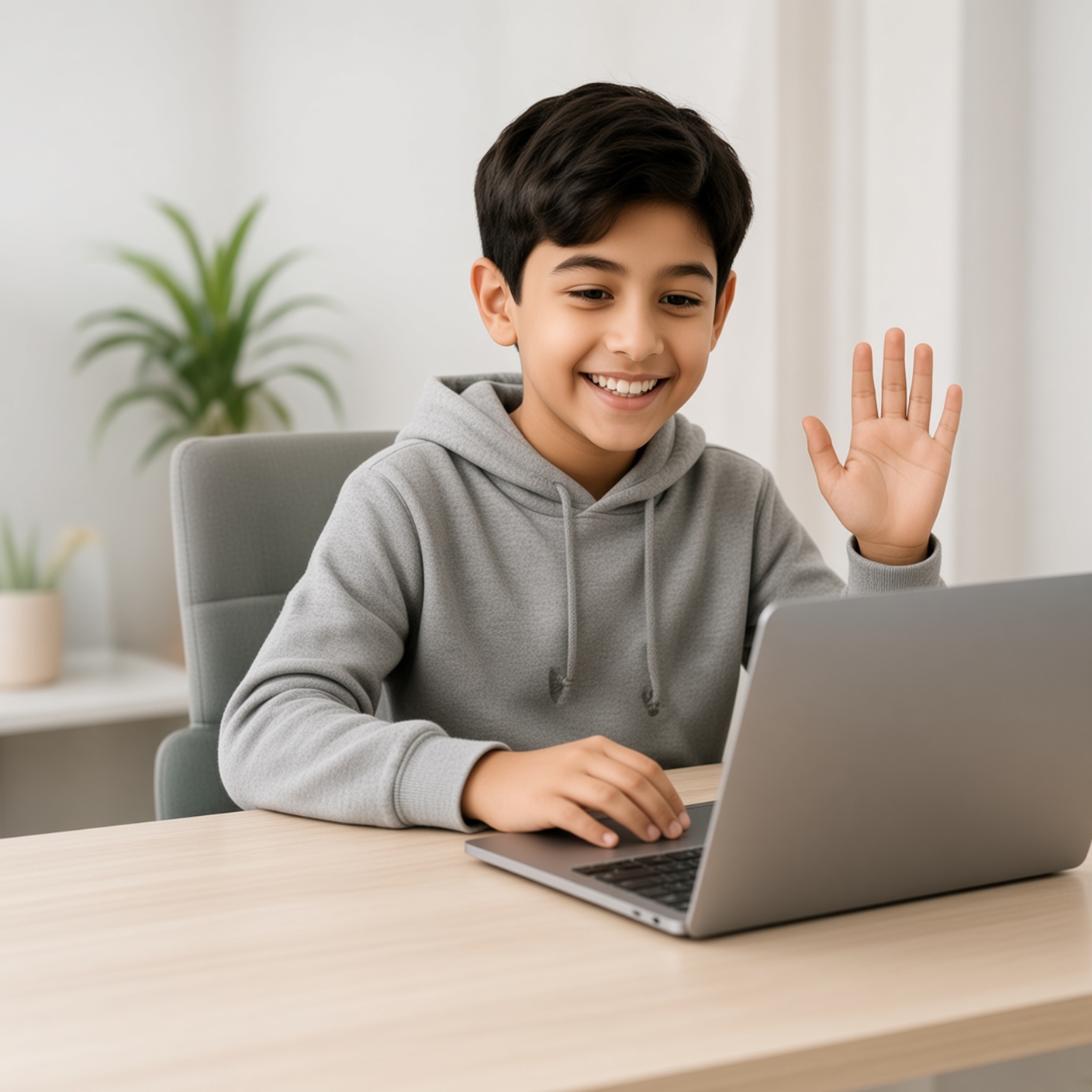 Young Muslim girl learning online