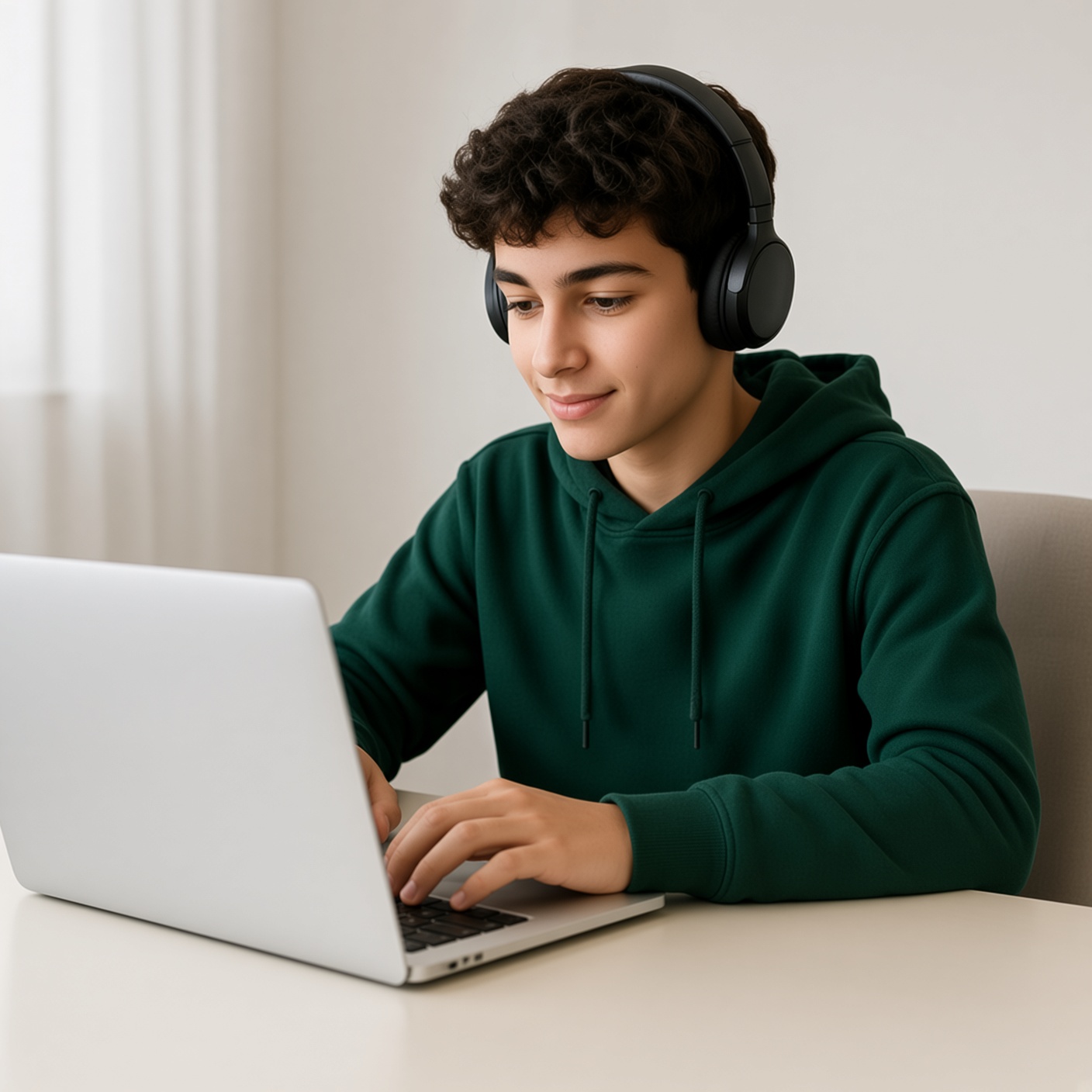Muslim teenager learning online