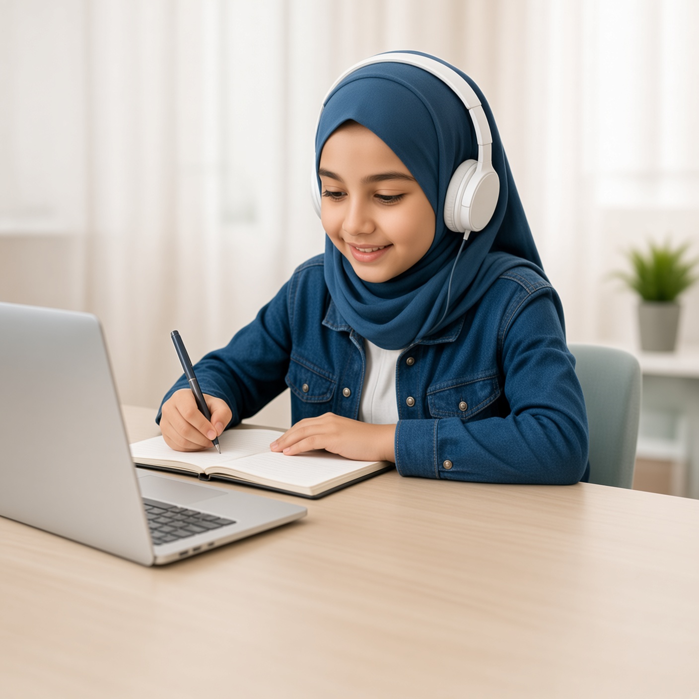 Young Muslim boy learning online